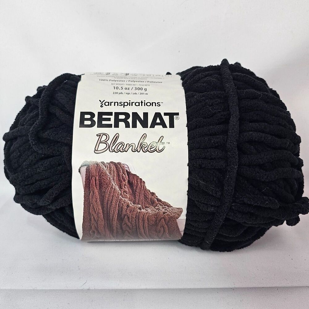Bernat Blanket Yarn Coal Black Super Bulky 6 Chenille 10.5oz 220yd New